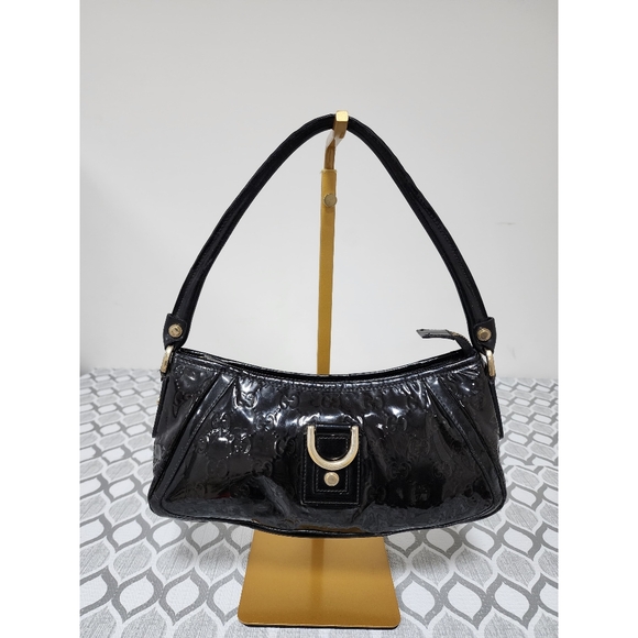 Gucci Abbey D-Ring Patent Leather Shoulder Bag Black